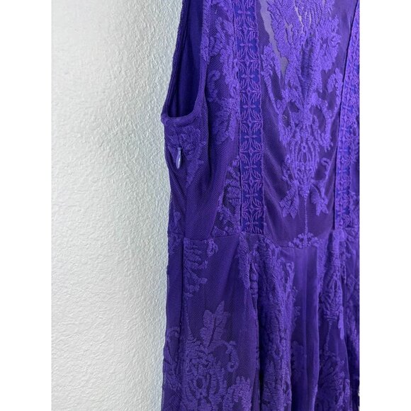 Free People women's 0 purple lace v-neck sleeveless‎ mini fit and flare dress - Picture 7 of 7